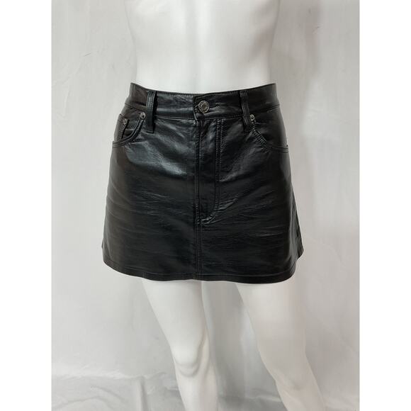Agolde 'Liv' Black Leather Mini Skirt Size 29 - Picture 2 of 5